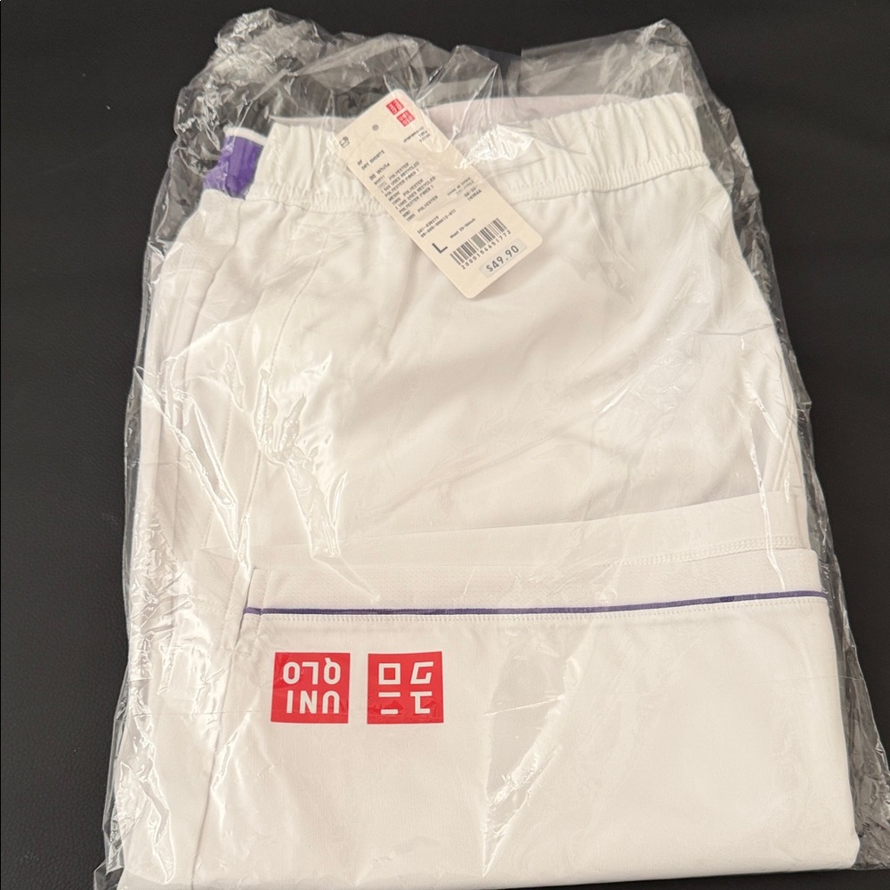 Uniqlo x Roger Federer Tennis White Shorts with Purple Trim and Red Logo